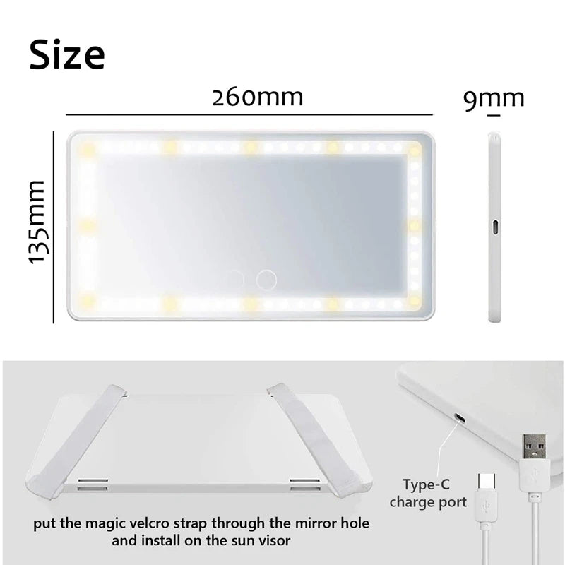 Car Sunshade Vanity Mirror-Rechargeable LED Light Vanity Mirror Suitable For All Cars